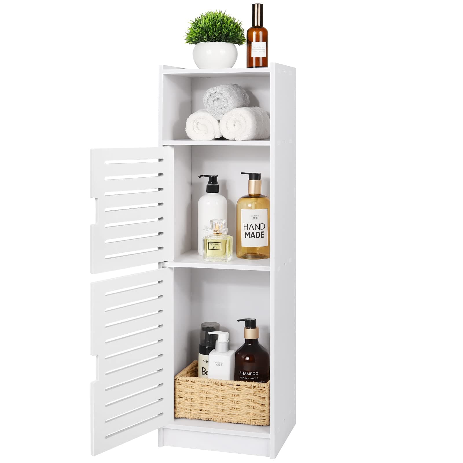 aimu Waterproof Bathroom Cabinets,Bathroom Storage Units with Open Storage Shelf,Free-standing Floor Cabinets,Corner Organizer Cupboard for Bedroom Kitchen Hallway,White.