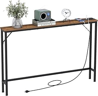 Tohomeor 5.9" Skinny Behind Sofa Console Table with Charging Station 47.24" Narrow Long Behind Couch Table with Power Outlets USB Ports Thin Entry Table for Entryway Living Room Hallway