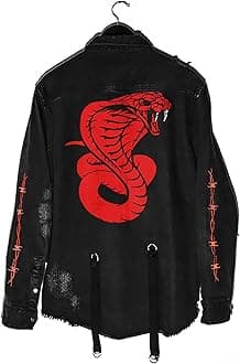 DIOTSR Mens Distressed Denim Jacket Casual Ripped Holes Jean Jacket Hip Hop Punk Street Outwear Black