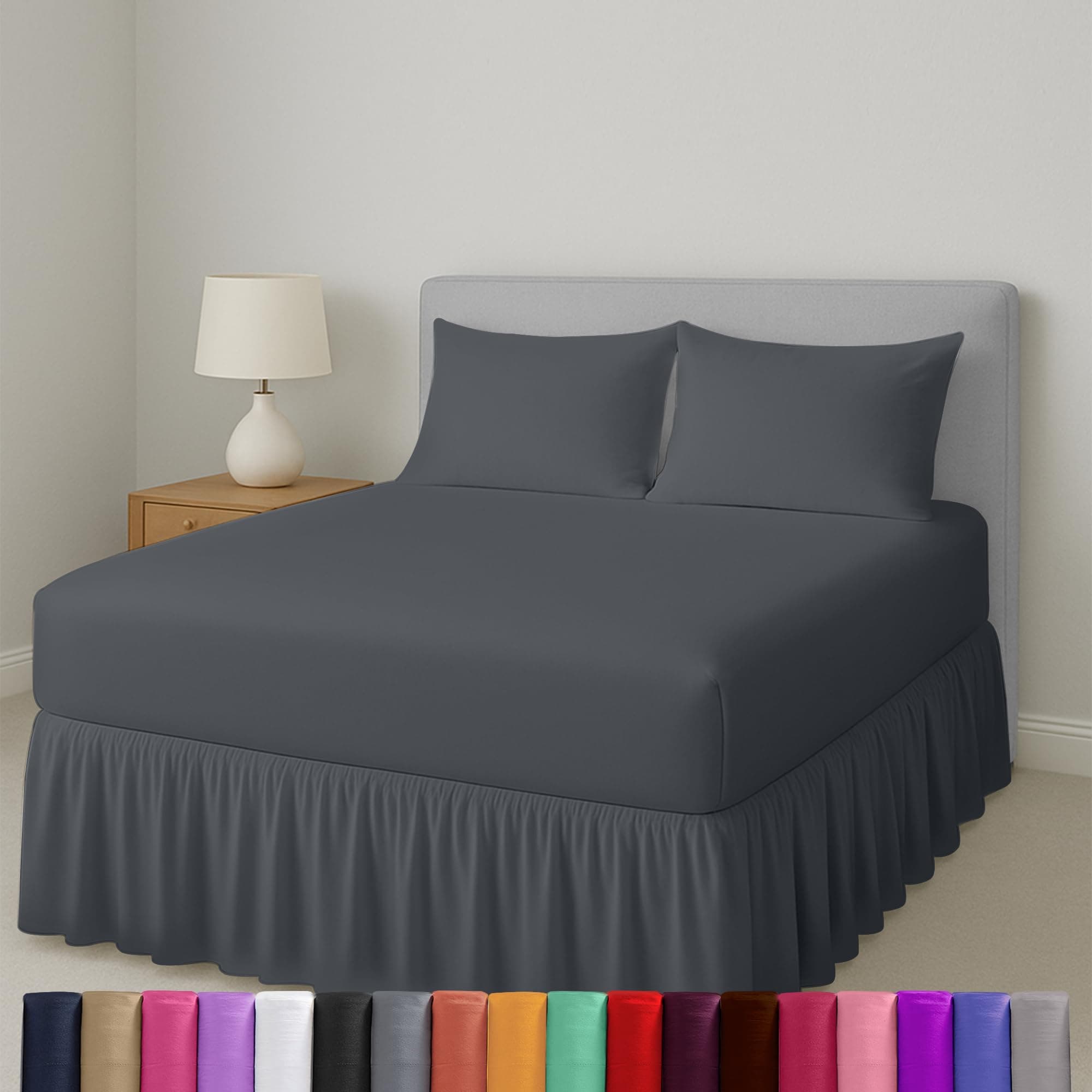 – Plain Dyed Deep Fitted Valance Sheet Double – Easy Care Soft & Durable Fitted Sheet with 30 cm Deep Frill – Breathable – Fit Over Mattress – Machine Washable (Double,Grey)