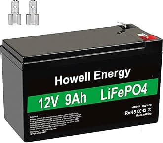 HWE 12V 9Ah Lithium LiFePO4 Battery, 5000 Deep Cycle Rechargeable 12 Volt 9.0 amp Replacement for Ride on Toys, Alarm System, UPS, 1290 6fm9 SLA Battery, Gate Opener, with 15A BMS, F1 & F2 Terminals