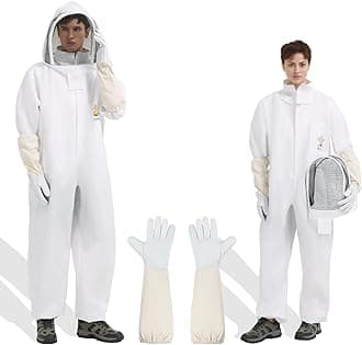 Bee Suit & Beekeeper Costume, Sting Proof Bee Suits for Men & Women, Full Body Polycotton Beekeeper Suit Beekeeping Suit with Ventilated Hood & Gloves for Backyard Beekeeping & Cosplay -S