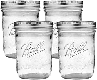 Wide Mouth Glass Mason Jars with Lids and Bands, Used for Canning, Pickling, Juice, Jam, Jelly, Pint Size 16 Ounce (Pack of 4)
