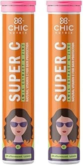 - Super C - Natural Vitamin C & Zinc for Clear & Acne Free Skin | 1000mg Amla Extracts|For Women & All skin types| Orange Flavour | 20 Effervescent Tablets