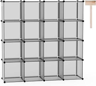 C&AHOME 16-Cube Storage Organizer, Plastic Shelves Units, DIY Closet Organizer, Modular Shelves Ideal for Home, Bedroom, 48.4" L 12.4" W 48.4" H Grey UPCS16G