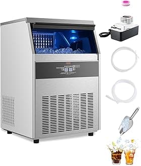 VEVOR 200lbs/24H Commercial Ice Maker Machine with Drain Pump, 66lbs Storage Capacity Ice Maker, 108 Ice Cubes in 15 Minutes, LED Digital Display Freestanding Self-Cleaning for Bar Office Restaurant
