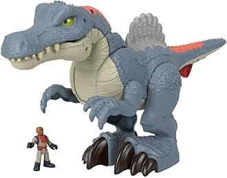 Imaginext Jurassic World Dinosaur Toy, Ultra Snap Spinosaurus with Lights Sounds and Chomping Action plus Figure for Preschool Play, HML41,Multicolor,Large