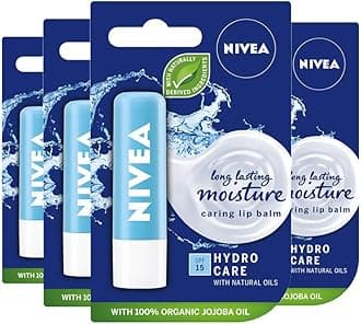 NIVEA Hydro Care Lip Balm with SPF 15, Pack of 4 (4 x 4.8g), Hydrating Moisture Care with Aloe Vera and Natural Oils for 12h