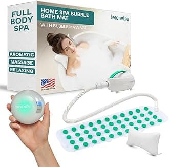 Bubble Bath Mat - Portable Spa Bubble Bath Massager with Waterproof Bath Light & Pillow, Adjustable Bubble Intensity, Easy Button Control, Remote Control