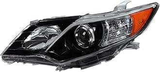 Headlight Assembly Compatible with 2012 2013 2014Toyota Camry Front Left Driver Side Pearl Black Projector Headlight Headlamp Replacement Head Light Lamp Replacement Clear Lens