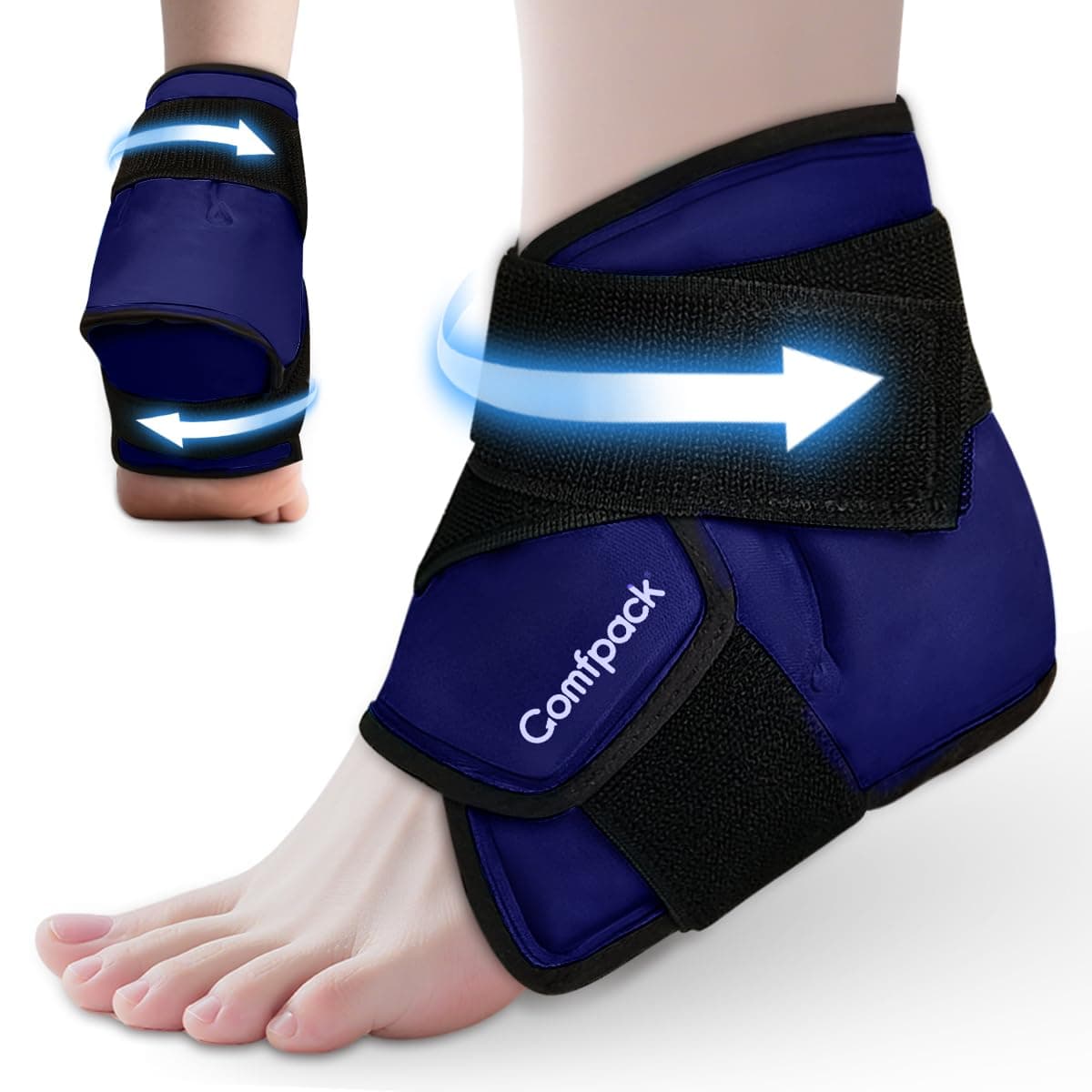Comfpack Ankle Ice Pack Wrap for Swelling, Heel Ice Pack for Pain Relief, Hot Cold Therapy Cold Pack for Plantar Fasciitis, Achilles Tendonitis, Ankle Sprain, Foot Pain, Navy
