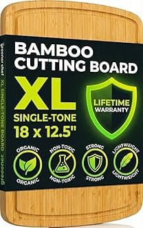 GREENER CHEF 18 Inch Extra Large Bamboo Cutting Board with Lifetime Replacements - Organic Wooden Butcher Block, XL Chopping Board for Kitchen, Meat, Vegetables, and Food Prep