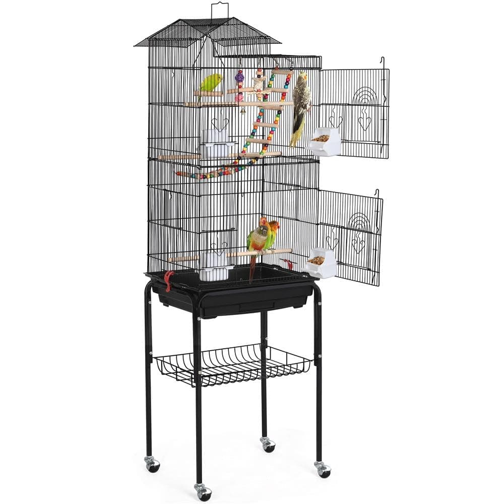 Yaheetech Bird Cage 64'' Medium Small Parrot Parakeet Bird Cages with Detachable Rolling Stand for Parrot Lovebirds Finches Parakeets Budgie Parrotlet Conures, Pet Flight Birdcage