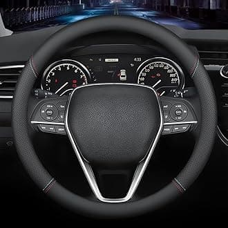 LKWLIKEI Nappa Premium Leather car Steering Wheel Cover, Non-Slip, Breathable, Universal 15 inches, Black