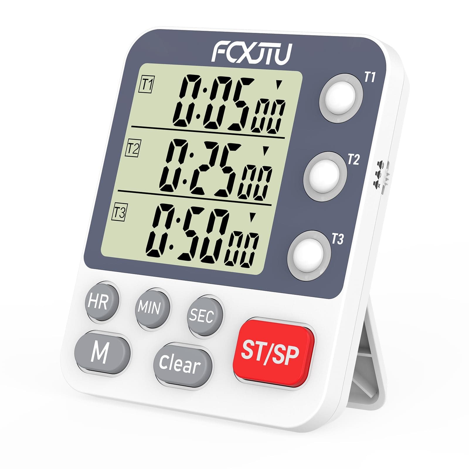 Digital Dual Kitchen Timer, 3-Channel Magnetic Countdown Stopwatch Timer for Cooking, Large Display, Loud Alarm, 100Hr Multi Food Classroom Timer for Seniors & Teachers (Battery Included)