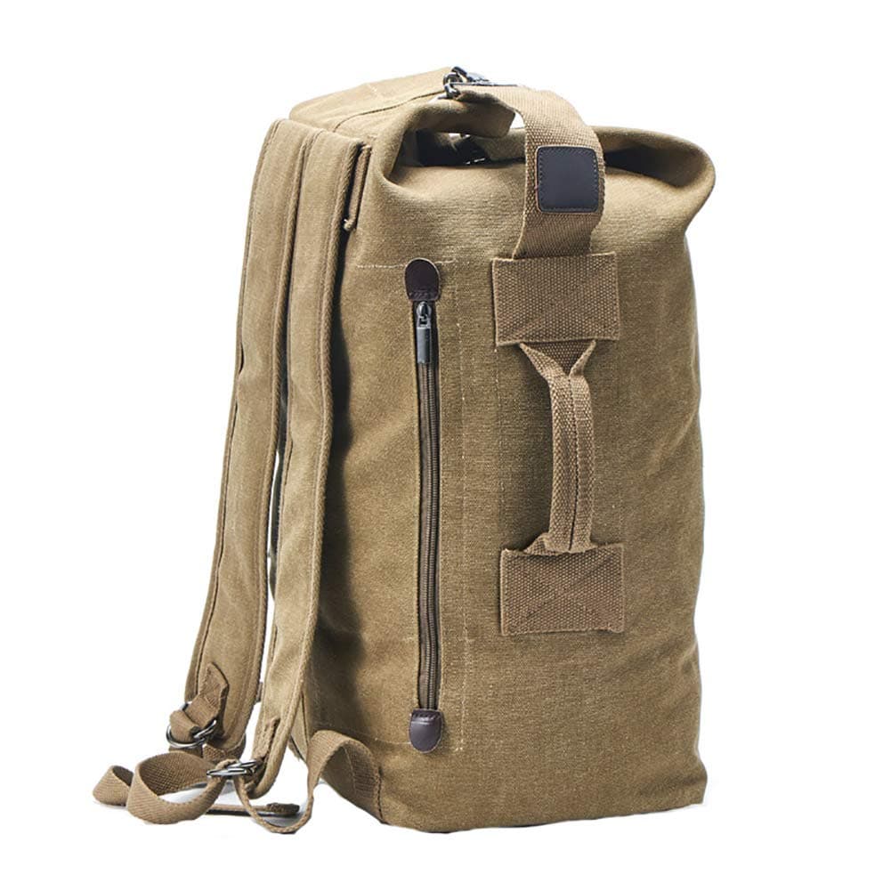 Military Duffel Bag Top Load Double Strap Canvas Backpack Army Travel (upgrade khaki big)