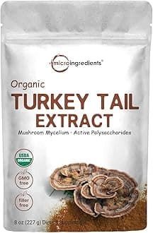 Sustainably US Grown, Organic Turkey Tail Mushroom Powder (50:1 Extract), 8 Ounce, Freeze Dried with Active Polysaccharides, Pure Turkey Tail Supplement, Supports Immune Response & Cellular Level