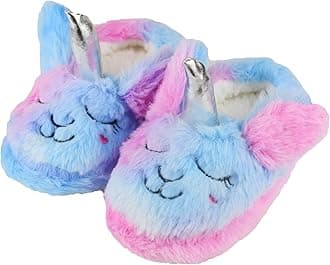Tirzrro Girls/Kids Purple Unicorn Slippers with Warm Plush Fleece House Slip-on Rainbow Shoes