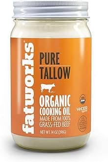 Fatworks Organic Grass-Fed Beef Tallow, Certified Organic Non-Gmo Pasture-Raised Beef Tallow, sourced from several small family ranchers, KETO friendly, exclusive to Fatworks, 14 oz.