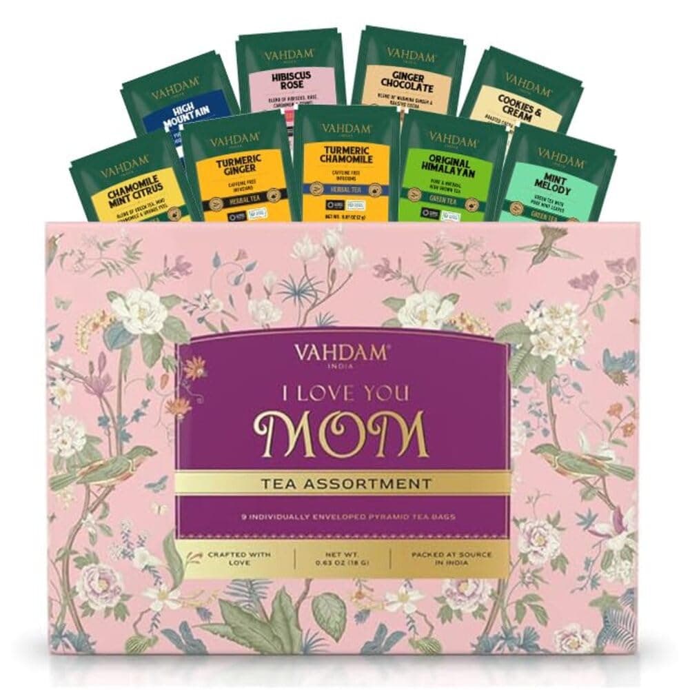 – Limited Edition Tea Gift Set for Mom | 9 Assorted Long Leaf Pyramid Tea Bags | Premium Variety Pack | Mother’s Day Gift for Mom from Daughter & Son | Luxury Tea Gift Box
