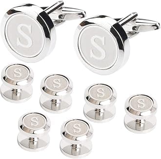 Mens Cufflinks and Studs Tuxedo Shirts Business Wedding Initials Alphabet A-Z Gift Set