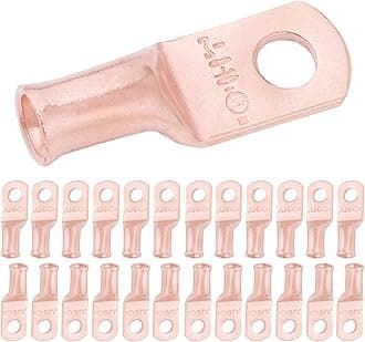 SELTERM 8 AWG (10 mm²) - # 10 (M5) ⌀ Hole UL Heavy Duty Wire Lugs, Battery Cable Ends, Bare Copper Eyelets, Tubular Ring Terminal Connectors [B1] - 25 Pack