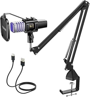 TONOR USB Gaming Microphone, RGB Streaming Microfono Set, PC Podcast Recording Computer Mic for PS4/5, Discord, Twitch, Cardioid Condenser Mic with Adjustable Boom Arm Stand TC30S+, Black