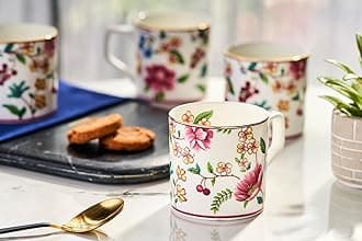 GOLDEN QUEEN'S Bone China Handcrafted Tea Cups - Set Of 6 | Ideal For Everyday Tea And Coffee, Enhancing Your Daily Rituals (Blush Blossom Ensemble, 200Ml)