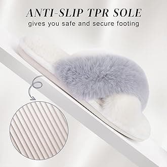 Parlovable Women's Fuzzy Slippers Comfy Cross Band House Shoes Memory Foam Open Toe Indoor Gifts for Ladies