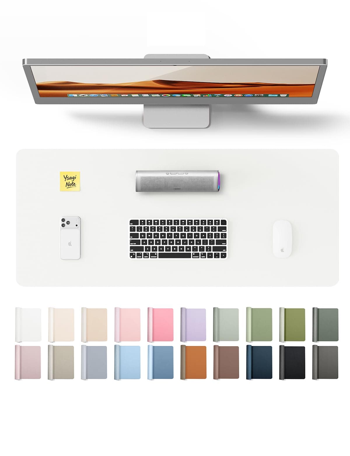 YSAGi Leather Desk Protector, Office Mat, Large Mouse Mat, Non-Slip PU Leather Blotter, Laptop Desk, Waterproof Writing Pad for Office and Home (White, 23.6" x 13.8")