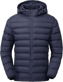 TBMPOY Men's Lightweight Puffer Jacket with Detachable Hood, Water-Resistant, Black, Regular Size