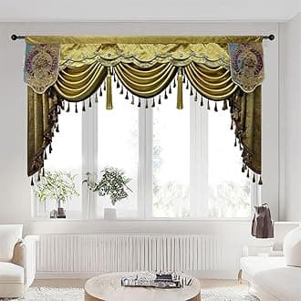 Luxury Floral Valance for Living Room Bedroom Windows European Design Waterfall Swag, Rod Pocket Top (200 cm Wide, 1 Panel)