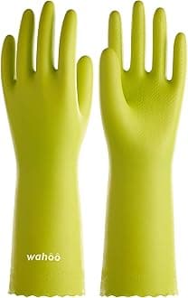 LANON wahoo Skin-Friendly Cleaning Gloves, Dishwashing Kitchen Gloves with Cotton Flocked Liner, Reusable, Non-Slip, Bud Tender, Small
