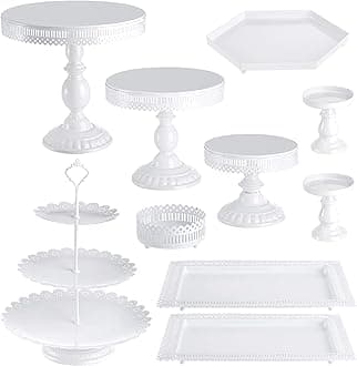 Hedume 10-Set Cake Stands, Metal Cupcake Stand Set with Multiple Combination Styles, Dessert Plate Cake Serving Tray Candy Fruit Display Tower for Wedding, Birthday Party, Anniversary, Baby Shower