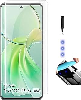 NISHTECH Advanced HD+ Curved UV Tempered Glass Full Screen Protector Designed for Vivo Y200 Pro 5G (2024) || Full Screen Coverage with Easy Installation Kit (Anti-Scratch)