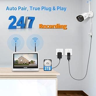 Hiseeu Wireless Security Camera System Outdoor for Home with 12" LCD Monitor,Support Motion Detection,Two Way Audio