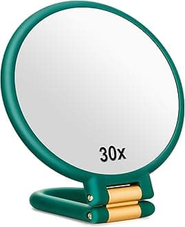 Sifolo 30x Magnifying Mirror, Travel Hand Mirrors with Handle - Double Side Handheld Mirror with 1X 30X Magnification & Adjustable Handle/Stand, Hand Held Foldable Travel Mirror for Makeup(Army Green)