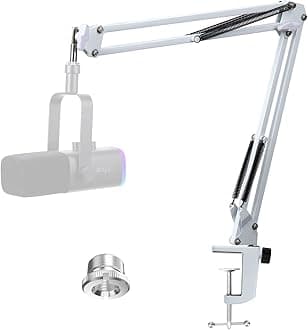 White Boom Arm for Fifine AM8 - White Mic Arm Compatible with Fifine AM8 Microphone, Professional Adjustable Scissor White Microphone Boom Arm Stand