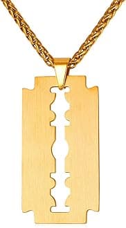 Punk Necklaces Stainless Steel 18K Gold Plated Large Hip Hop Dagger/Knife/Sword/Steampunk Gear/Large Razor Blade Pendant Necklace for Men Women, Chain 22-24 Inches