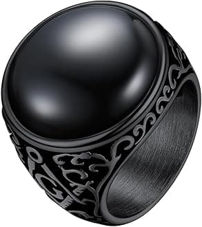 Bestyle Chunky Signet Ring for Men, Stainless Steel/Black Ring Synthetic Gemstone Band Ring Biker Ring for Men, Thumb Pinky Ring Mens Fashion Ring Jewelry Size 7-14, Gift Package