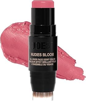 Nudies Bloom Dewy and Radiant Cream Blush 3-in-1 All Over Face Colour For Cheeks, Eyes and Lips w/Blending Brush (Bohemian Rose)