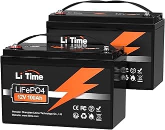 LiTime 12V 100Ah LiFePO4 Battery BCI Group 31 Lithium Battery Built-in 100A BMS, Up to 15000 Deep Cycles, Perfect for RV, Marine, Home Energy Storage（2 Packs）