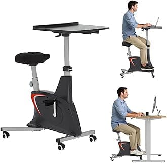 FLEXISPOT Exercise Bike with 2D Desktop, Space Saving Under Desk Bike with Removable Desktop, Upright Indoor Cycling Bikes with 300LBS Weight Capacity Big Seat, Stationary Bikes for Home, Black