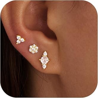 Gold Hypoallergenic Stud Earrings with S925 Sterling Silver Post for Sensitive Ears Dainty Tiny Cartilage Tragus Earring Sets for Multiple Piercing Cute Mini Cubic Zirconia Hoop Earring Stacks for Jewelry Gifts