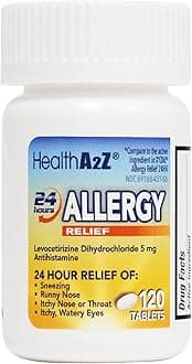 Allergy Relief | Levocetirizine Dihydrochloride 5mg | 24 Hours | Antihistamine | Relief from Sneezing, Runny Nose, Itchy Nose and Eyes (120 Counts)