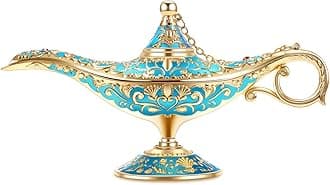 Gusnilo Vintage Aladdin Magic Lamp Genie Collector's Edition /Wedding Table Decoration,Collectable Rare Classic Arabian Props Aladdin Pot & Delicate Gift for Party/Birthday(Peacock Blue)