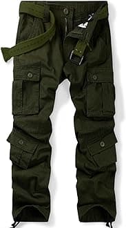 Men's Cotton Casual Cargo Work Pants Baggy Camo Tactical Combat Trousers with 8 Pockets (No Belt)