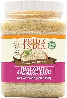 Premium Thai Hom Mali Jasmine Rice from Pride of India – Naturally Fragrant – Oriental cuisines Accompaniment – Make Delicious Sticky Rice Pudding - Taste in 1.5 Pound Jar