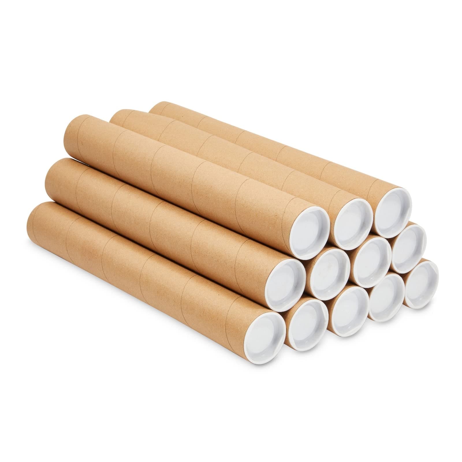 Stockroom Plus 12 Pack Mailing Tubes with Caps for Packaging Posters, 2x15 Inch Round Cardboard Mailers for Shipping Artwork, Blueprints