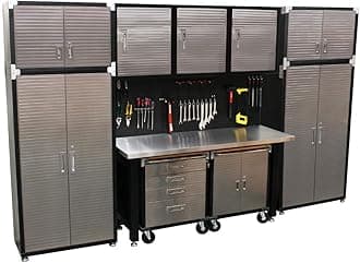 Seville ClassicsHD 11 Piece Commercial Quality Garage Storage System With Stainless Steel Bench